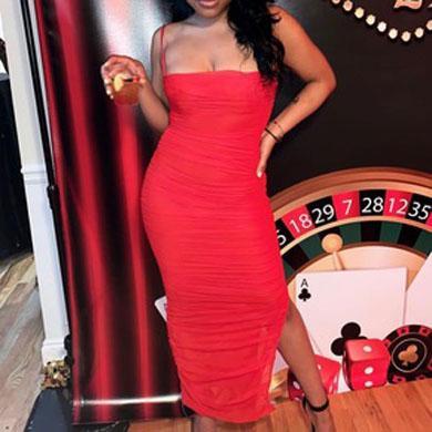 AMIE ruched long bodycon dress