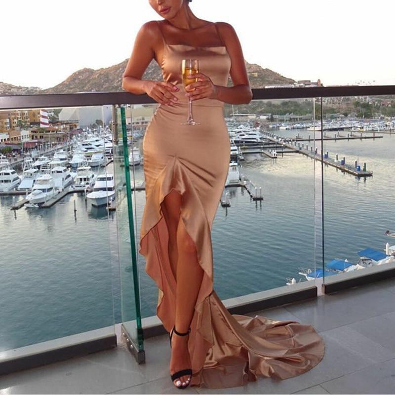 ALFREDA ruffle satin backless dress
