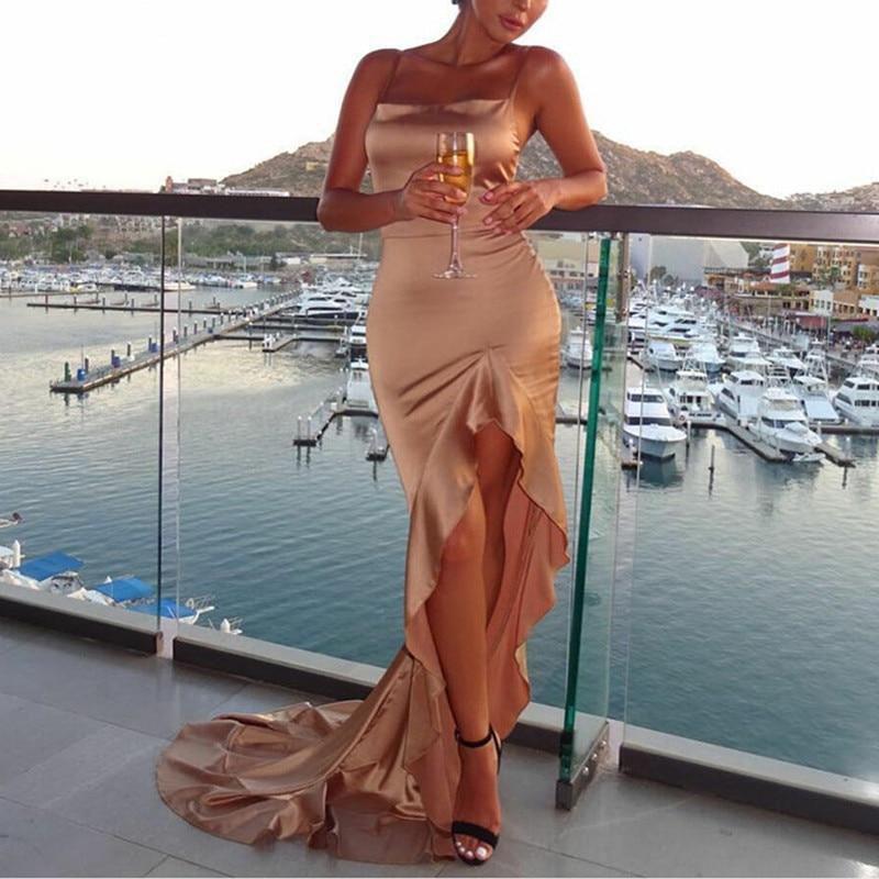 ALFREDA ruffle satin backless dress