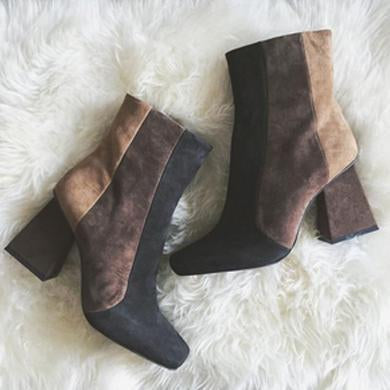 Suede block heel ankle boots