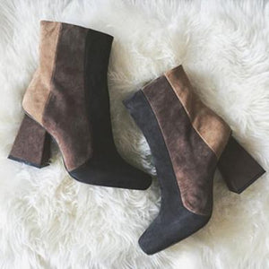 Suede block heel ankle boots